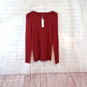 Arach &Cloz  Burgundy NWT Long Sleeve CrewNeck Sweater Copper Look Studs L